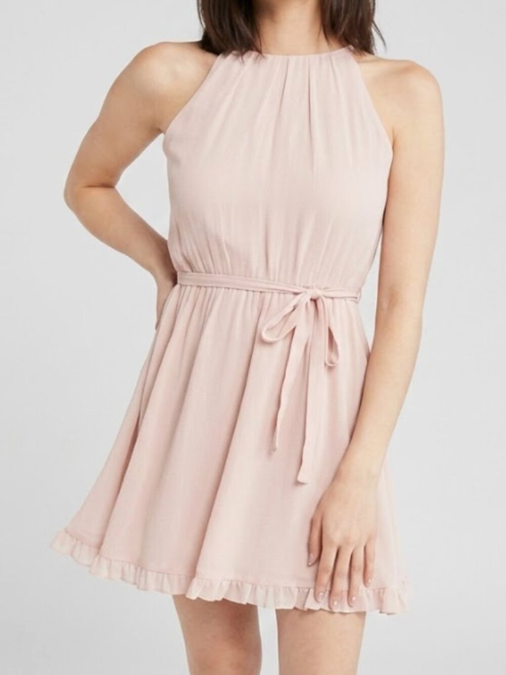 Abercrombie & Fitch | TALL Pink Chiffon High Neck Mini Dress | Size Small Tall